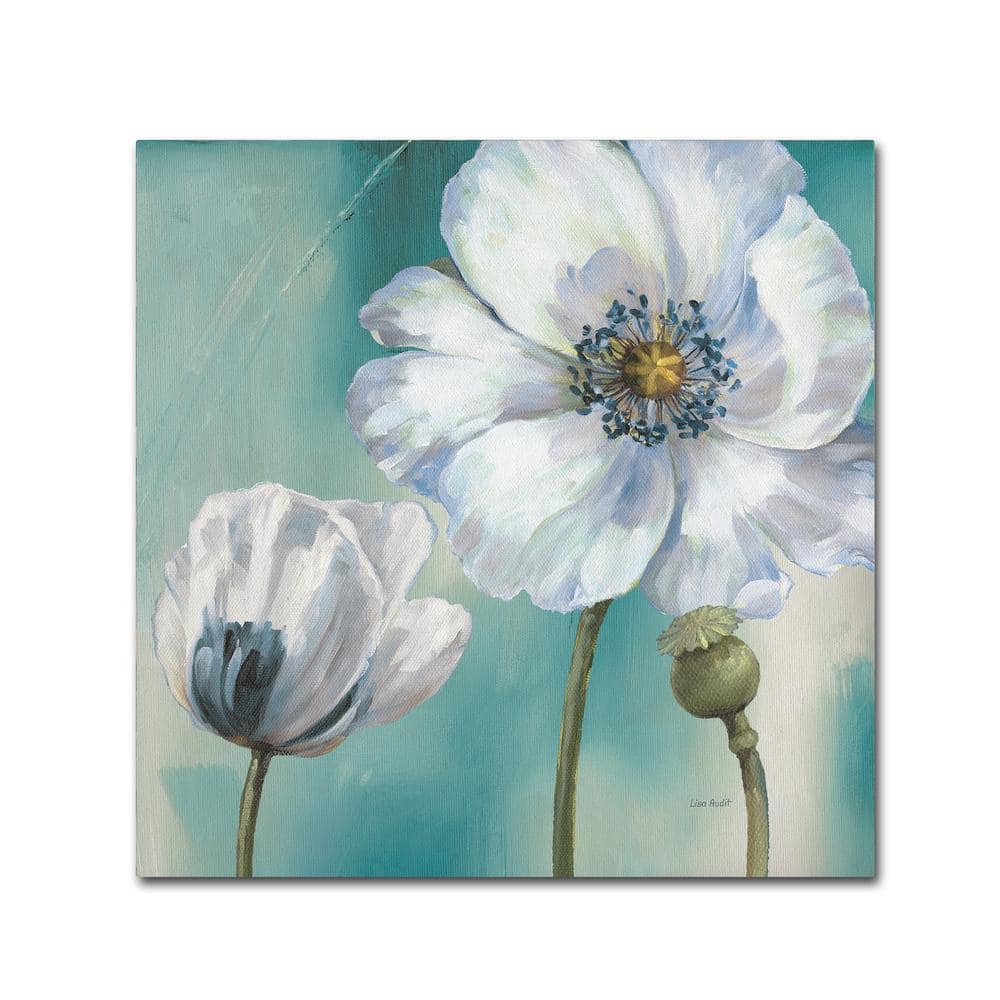 Teal and White Floral Canvas Wall Art, 14 x 14