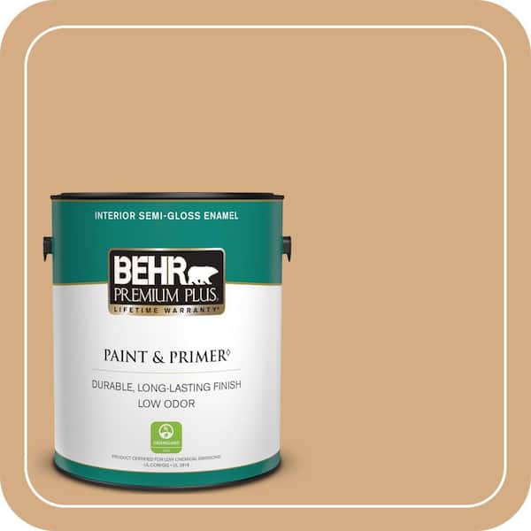 BEHR PREMIUM PLUS 1 gal. #BXC-67 Santa Fe Tan Semi-Gloss Enamel Low Odor Interior Paint & Primer