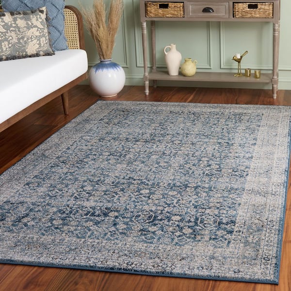 Vintage Tabriz 8 ft. x 10 ft. Blue/Gray Distressed Ornate Border Area Rug