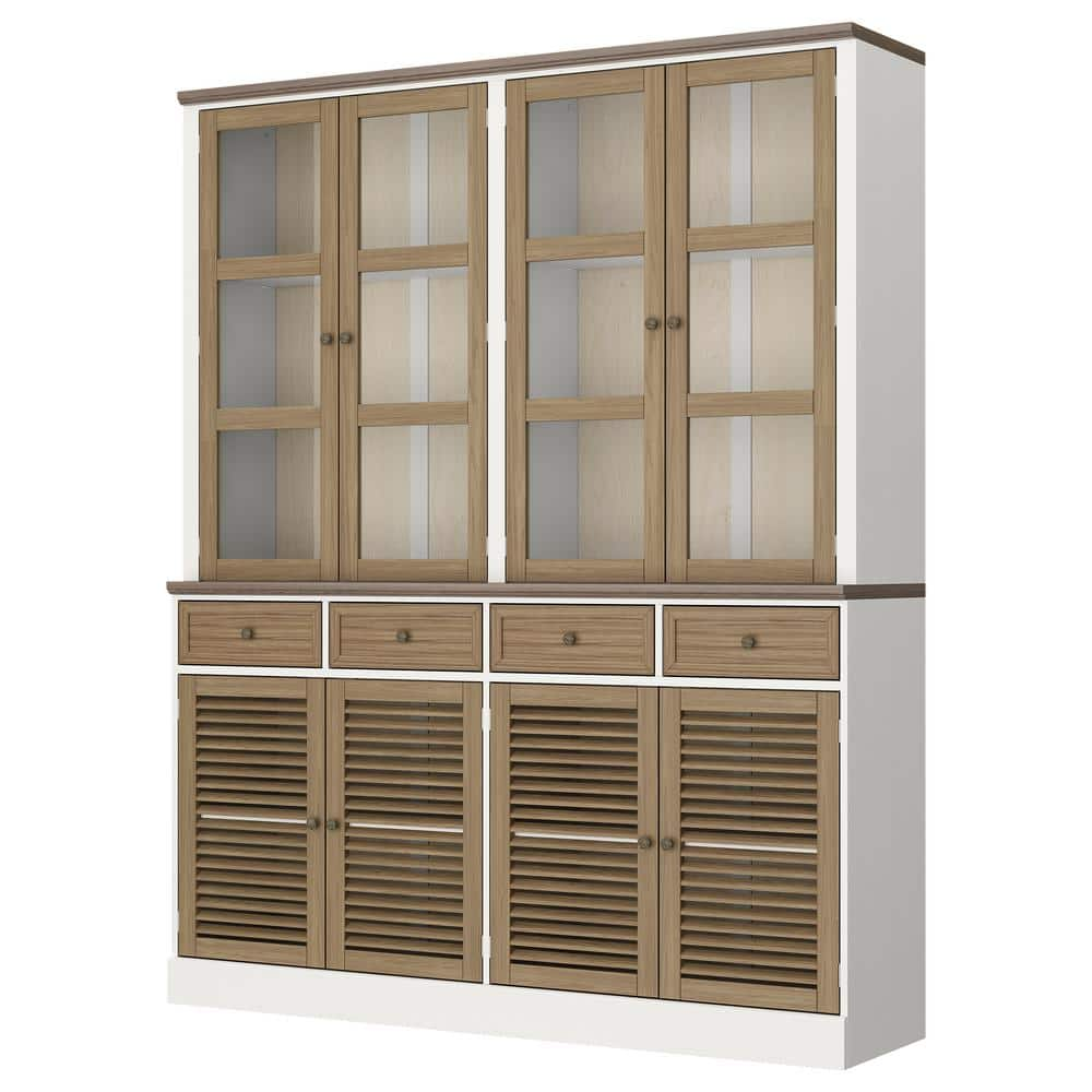 FUFU&GAGA 78.7 in. H Brown Storage Cabinet, Kitchen Organization with Louvered Doors and Adjustable Shelves