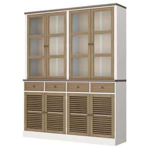 78.7 in. Tall Brown Wood 10-Shelf Standard Bookcase Bookshelf With Louvered & Glass Doors, Drawers, Adjustable Shelves