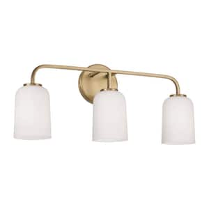 23.5 in. W x 9.75 in. H 3-Light Vanity Light in Aged Brass with Soft White Glass