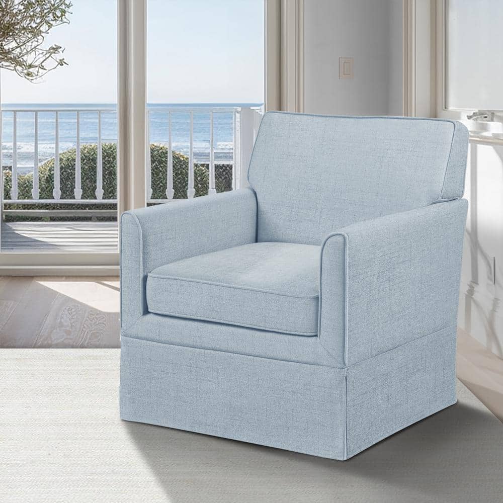 Light Blue Barrel Accent Chair with Microfiber Upholstery