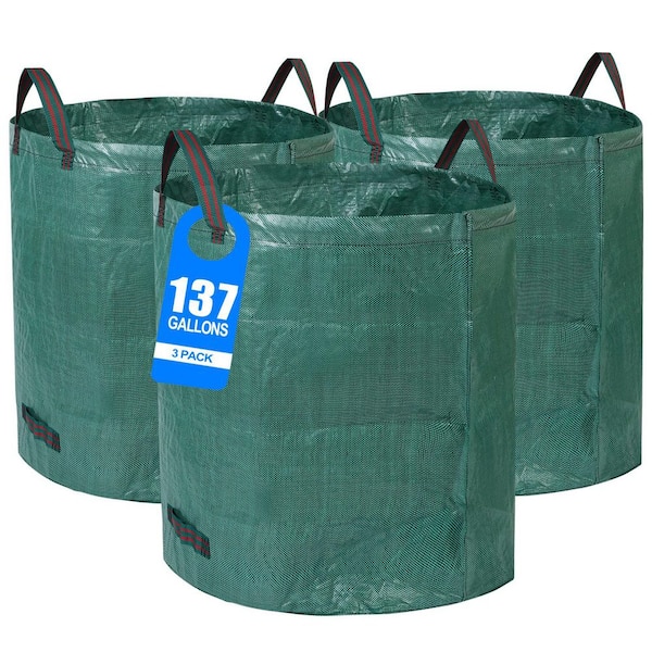 3-Pack 137 Gal. Heavy-Duty Lawn Bags, Leaf Collecting Tool Yard Waste Bags with 4-Handles and Gardening Gloves