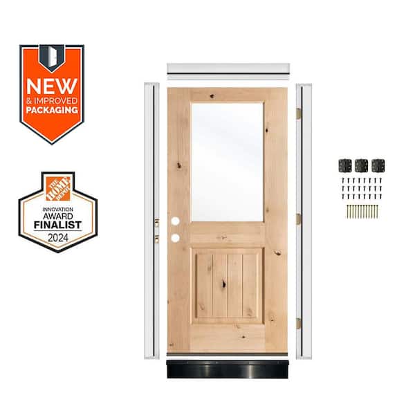 36in.x80in. RH Half-Lite Clear Glass Unfinished Alder Wood AssemblyRequired Front Door Kit Plus Quick Assemble Jamb w/VG