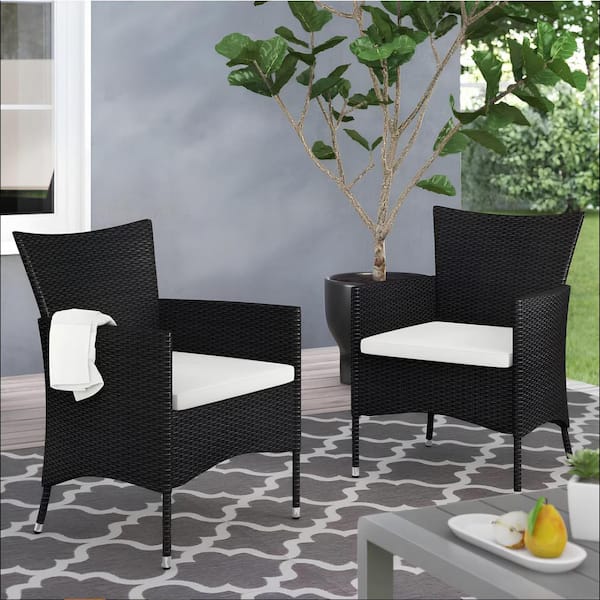 Unbranded Hot Seller Wicker Outdoor Dining Chairs with Beige Cushions (Set of 2) for Porch, Balcony, Deck, Patio, Backyard