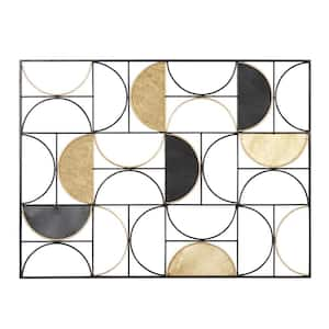 30 in. x  40 in. Metal Black Half Moon Geometric Wall Decor with Gold Detailing