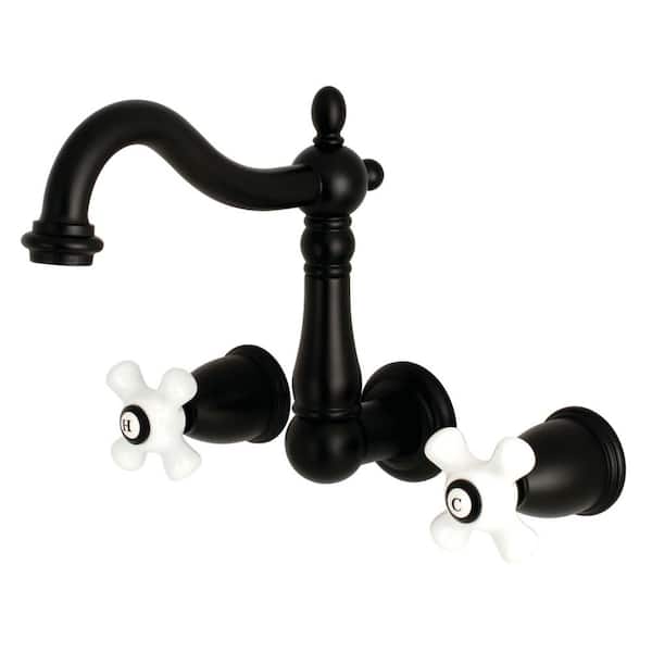 Kingston Brass Victorian 2-Handle Wall Mount Bathroom Faucet in Matte Black