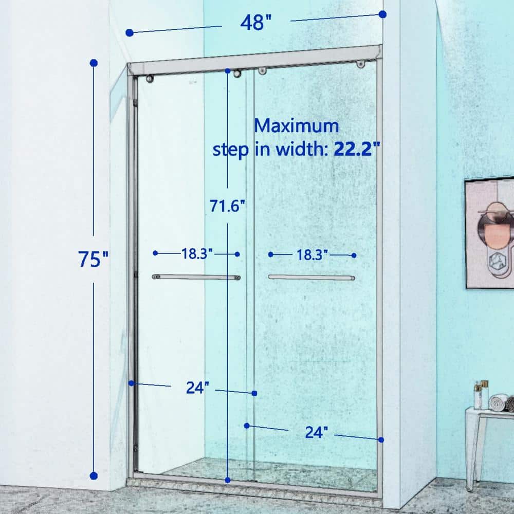 Chrome Aluminum Double Sliding Shower Door with Clear Tempered Glass
