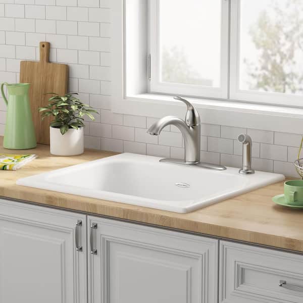 Quince Drop-In Cast Iron 25 in. 4-Hole Single Bowl Kitchen Sink in Brilliant White