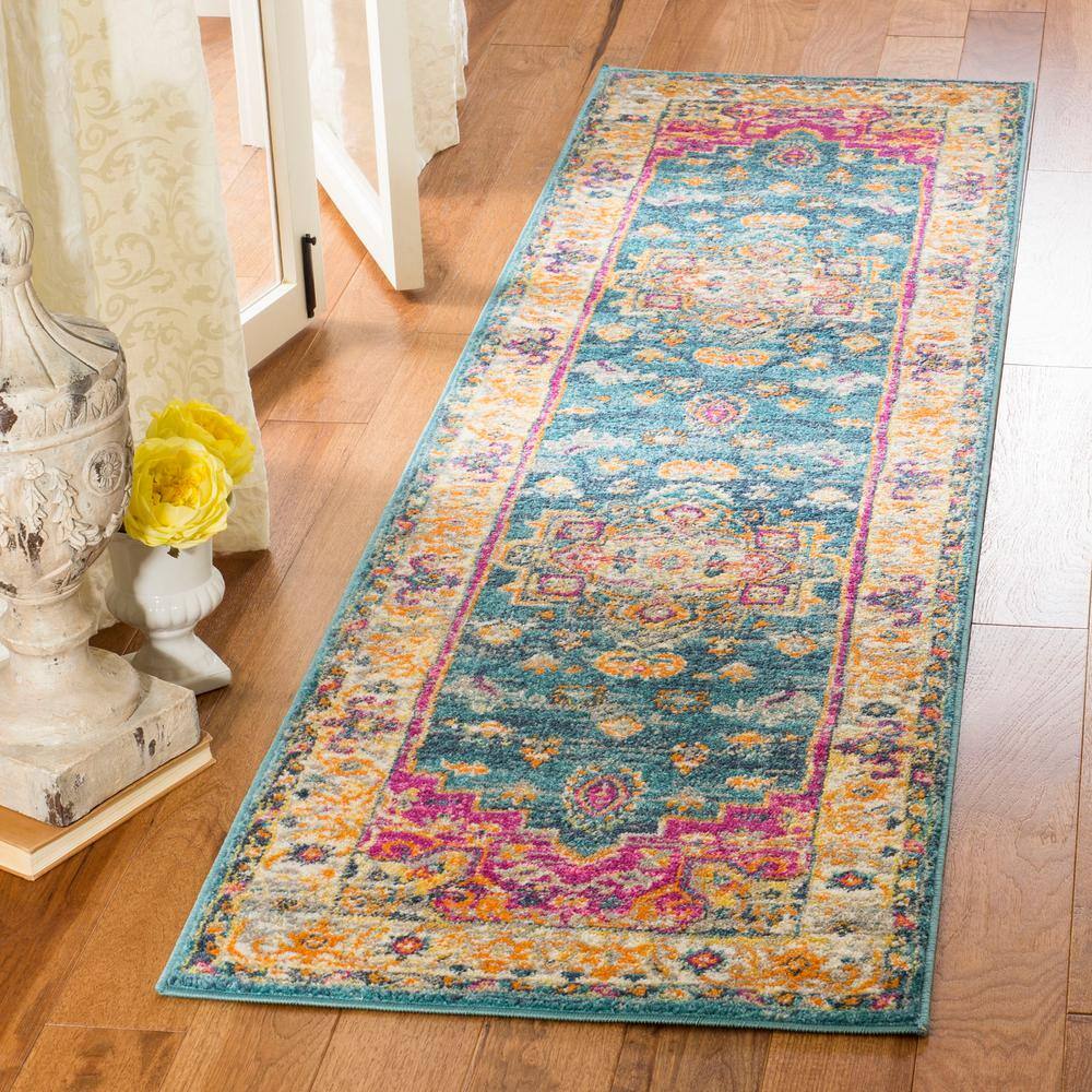 Reversible Hand-Knotted Easy Care Blue Runner Rug 2'3" X 10'