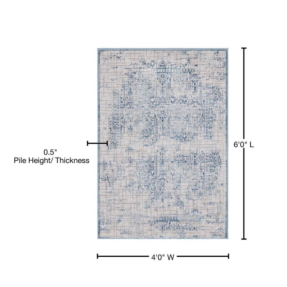 Braided Edge Blue Floral 4' x 6' Synthetic Rectangular Rug