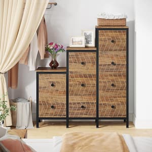 Atencio 9-Drawer Brown Wood 38.58 in. W Cubby Step Chest of Drawers Pedestal File Cabinet