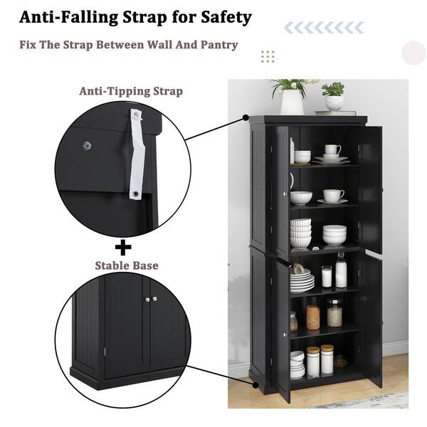 US 4-Door 5ft Storage Cabinet Pantry Adjustable Shelves Cupboard Organizer  Tall
