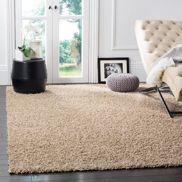 Athens Shag Beige 7 ft. x 7 ft. Square Solid Area Rug