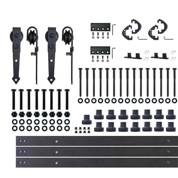 HOMACER 20 ft./240 in. Black Rustic Non-Bypass Sliding Barn Door Hardware Kit Arrow Design Roller for Double Doors