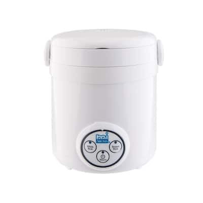 3-Cup White Mini Rice Cooker with Non-Stick Cooking Pot