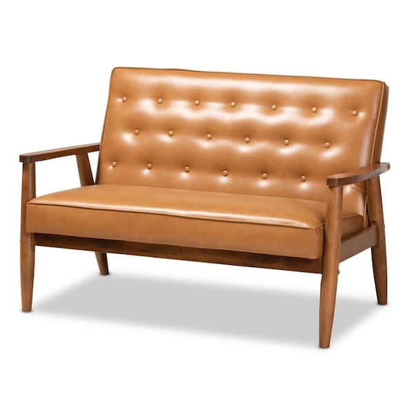 Baxton Studio Sorrento 2 Seat Tan and walnut brown Loveseat 175