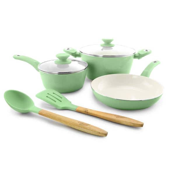 Gibson Home Plaza Cafe 7-Piece Aluminum Nonstick Cookware Set in Mint