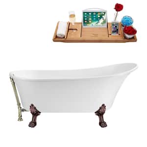 67 in. Acrylic Clawfoot Non-Whirlpool Bathtub in Glossy White with Brushed Nickel Drain and Oil Rubbed Bronze Clawfeet
