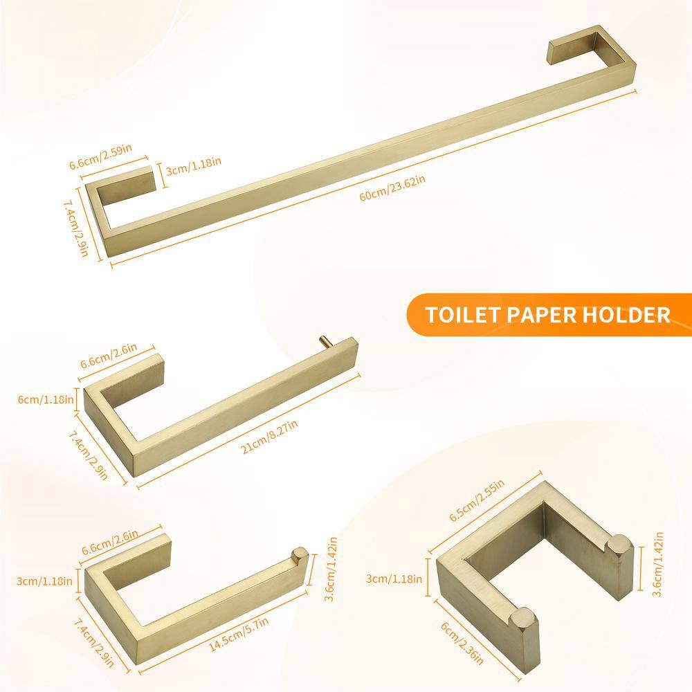 Brushed Gold 4-Piece Stainless Steel Bathroom Hardware Set