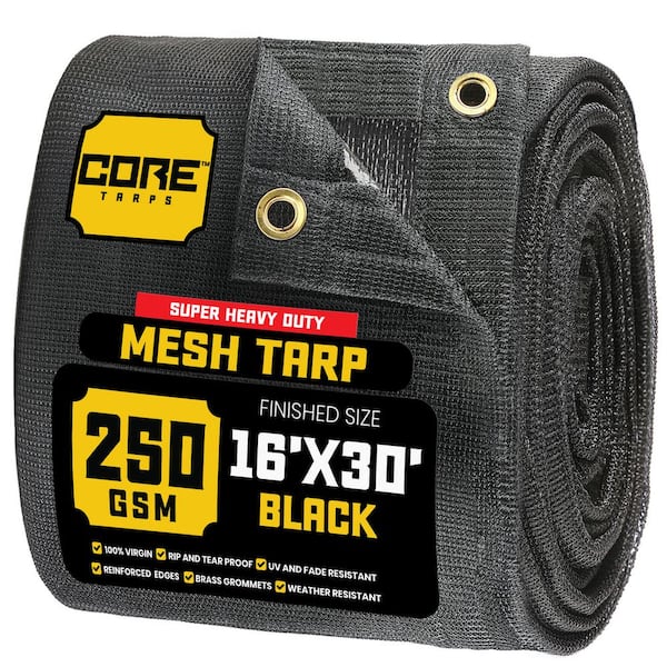 16 ft. x 30 ft.  Black 250 GSM 7.5 OZ Heavy Duty Mesh Tarp, UV Resistant