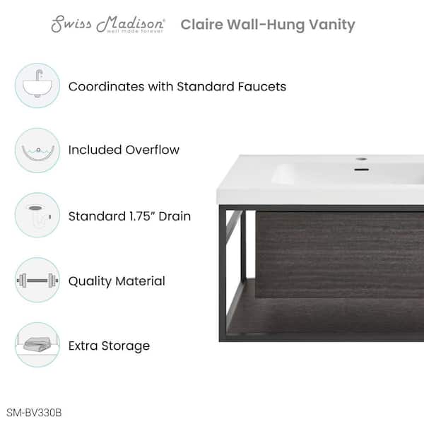 Claire 30 in. W x 24.4 in. D x 5.11 in. H Wall-Hung Bathroom Sink Vanity in Black