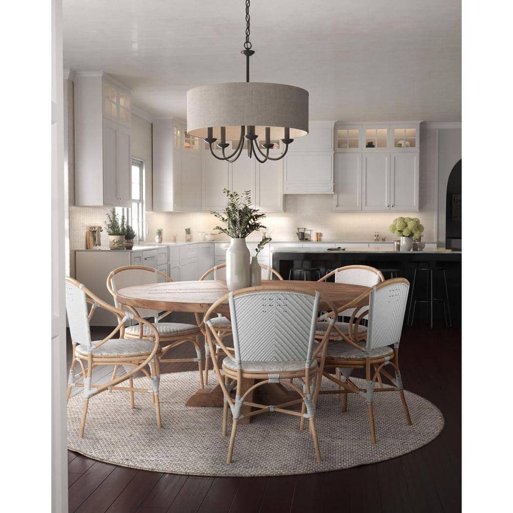 Matte Black Drum Shade 5-Light Linen Chandelier