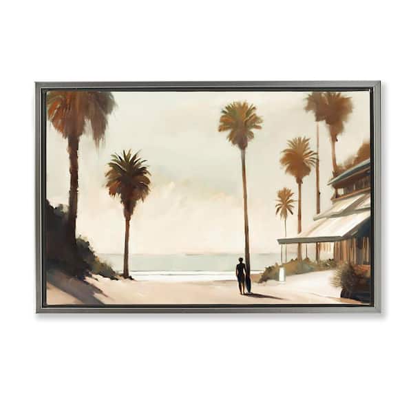 Stupell Industries Tropical Cafe Del Mar by Noah Bay Gray Floater Frame Nature Graphic Art Print 21 in. x 31 in.