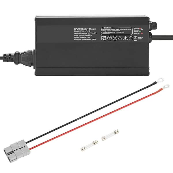 12V 10A Lithium Battery Charger 14. 6V AC-DC LiFePO4 Smart Charger with Anderson Connector LED Indicator 0V Activation
