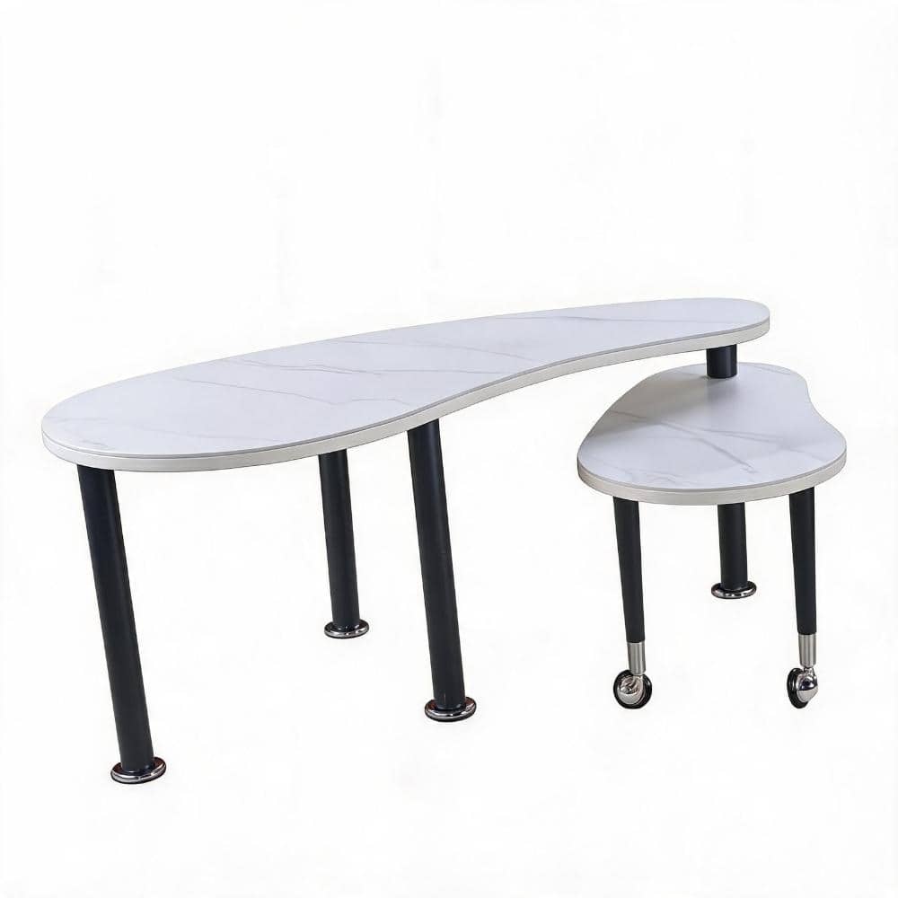 Contemporary 47.2 in. White Sintered Stone Top Rotatable Coffee Table with Solid Rubber Wood Legs, 360 Degree Oval price history on PriceWatchPro