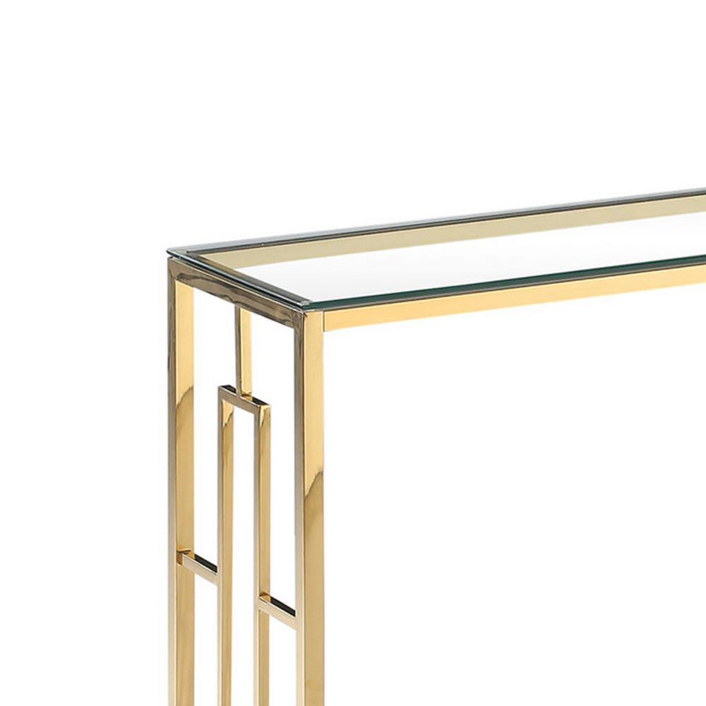 Gold and Clear Glass Console Table with Stainless Steel Base