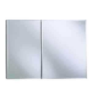 35 in. W x 26 in. H Two-Door Recessed or Surface Mount Medicine Cabinet in Silver Aluminum