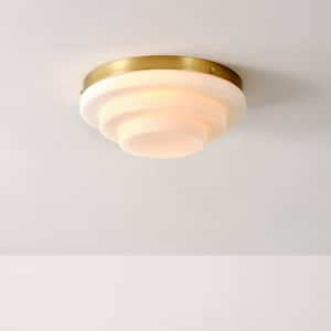 11.81 in. 2-Light Matte Brass Flush Mount Ceiling Light with Tiered Milk Glass Shade