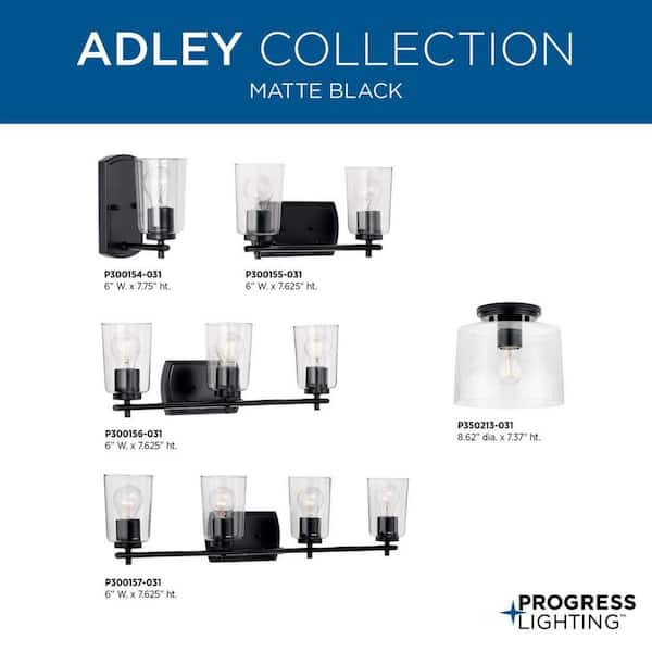 Adley Collection 1-Light Matte Black Clear Glass New Traditional Flush Mount Light