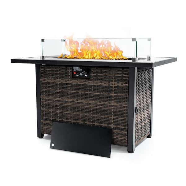 Unbranded 44 in. Rectangle 50,000 BTU Outdoor Propane Gas Fire Pit Table with Lid and Glass Beads, Glass Wind Guard