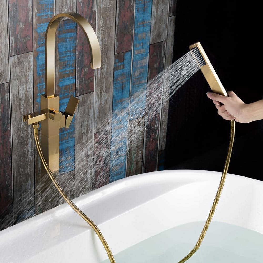 Brushed Gold Freestanding Tub Faucet with Hand Shower