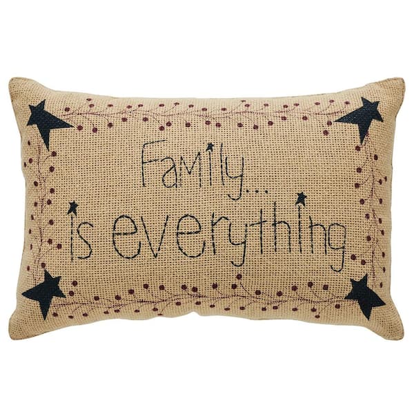 Pip Vine Star Natural Country Black Burgundy Primitive Family 9.5 in. x 14 in. Throw Pillow