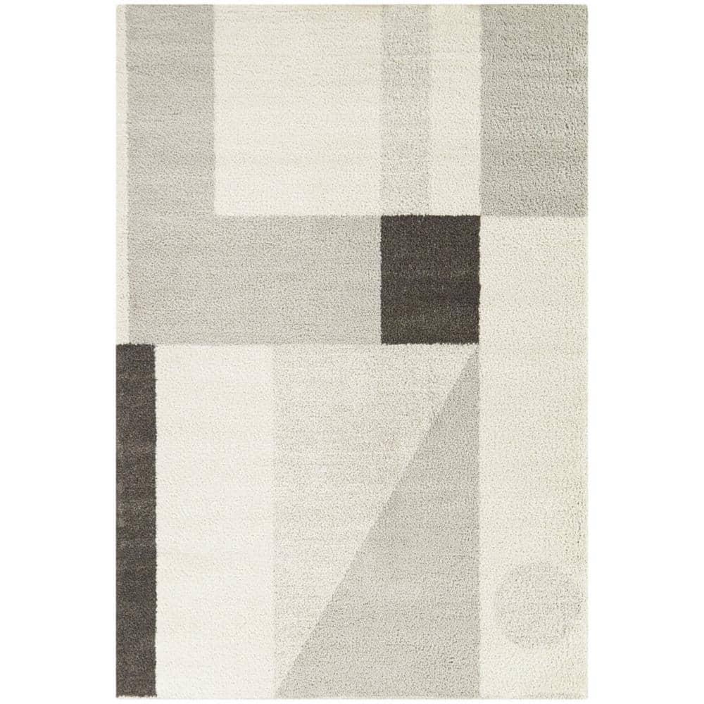 Janzen Gray and White Geometric Stain-Resistant Area Rug