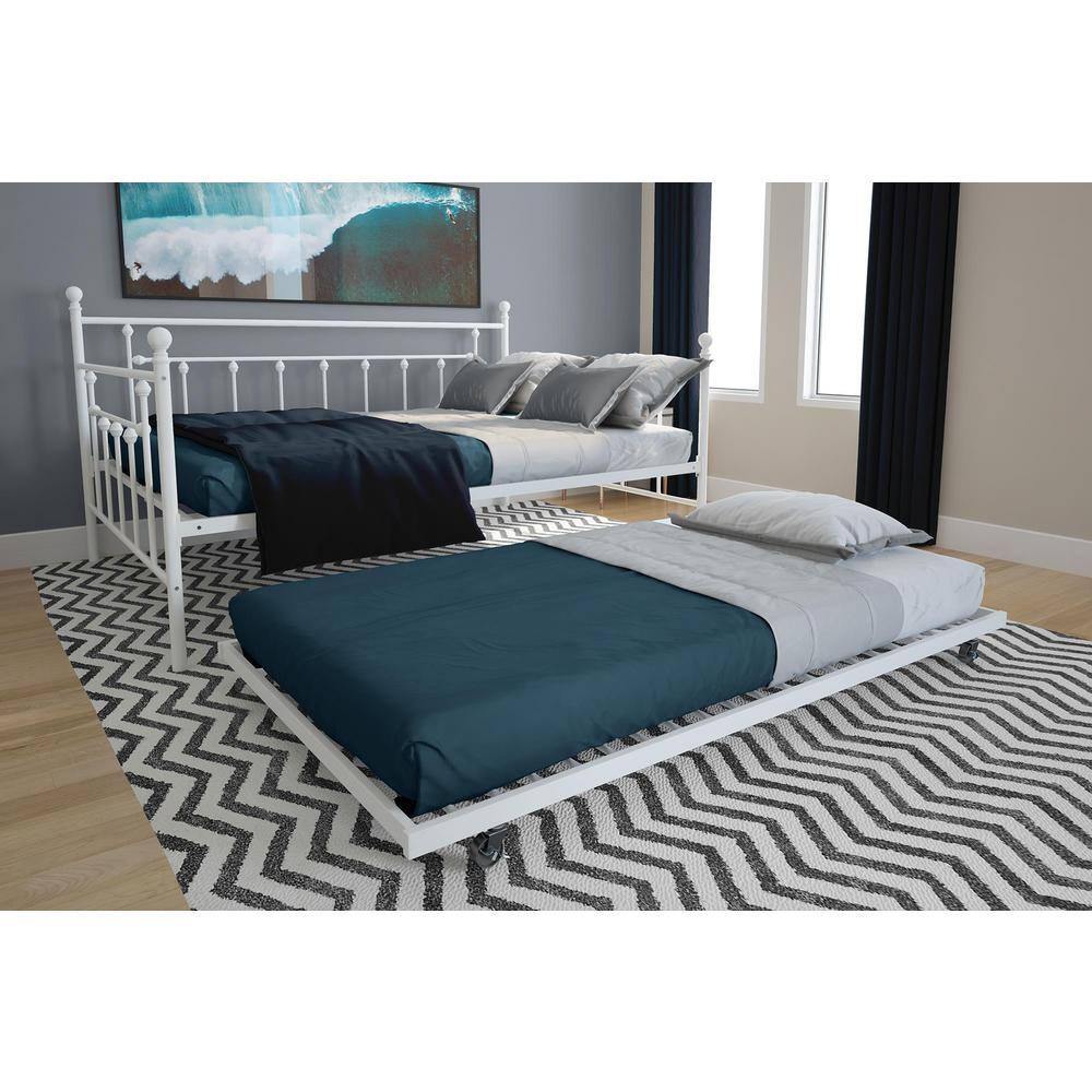 White Metal Full Daybed with Twin Trundle and Slats