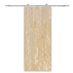 Herringbone 30 in. x 80 in. Fully Assembled Natural Solid Wood Unfinished Modern Sliding Barn Door with Hardware Kit