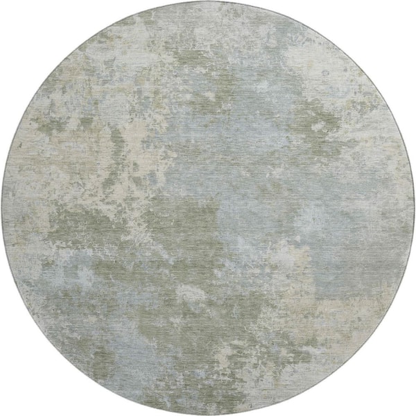 Mayfield Premium Machine Washable Abstract AMF2364 Sage 8 ft. x 8 ft. Round Rug