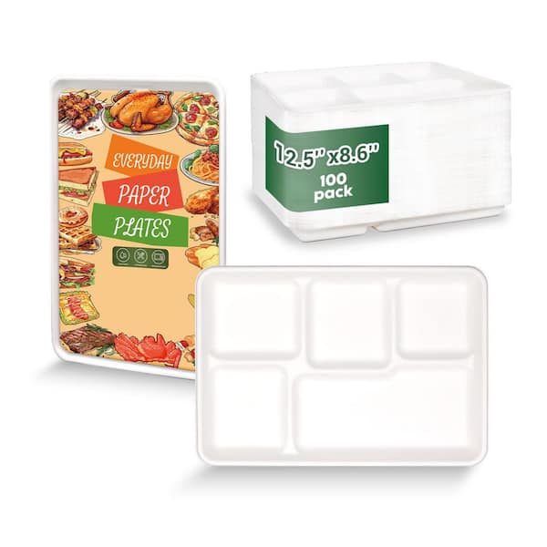 12.5 in. White White Family Disposable Bagasse Compartment Plate Disposable Tableware Product Type (100 Per Case)