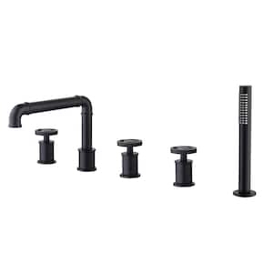 3-Handle Deck-Mount Roman Tub Faucet with Hand Shower in Matte Black