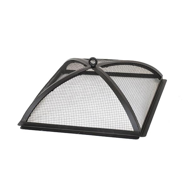The Peak 20 in. Steel Square Domed Spark Screen and Screen Lift for Patio Fire Pit