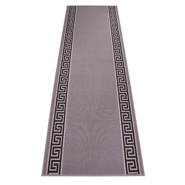 Unbranded Meander Greek Key Design Cut to Size Gray Color 32" Width x Your Choice Length Custom Size Slip Resistant Runner Rug