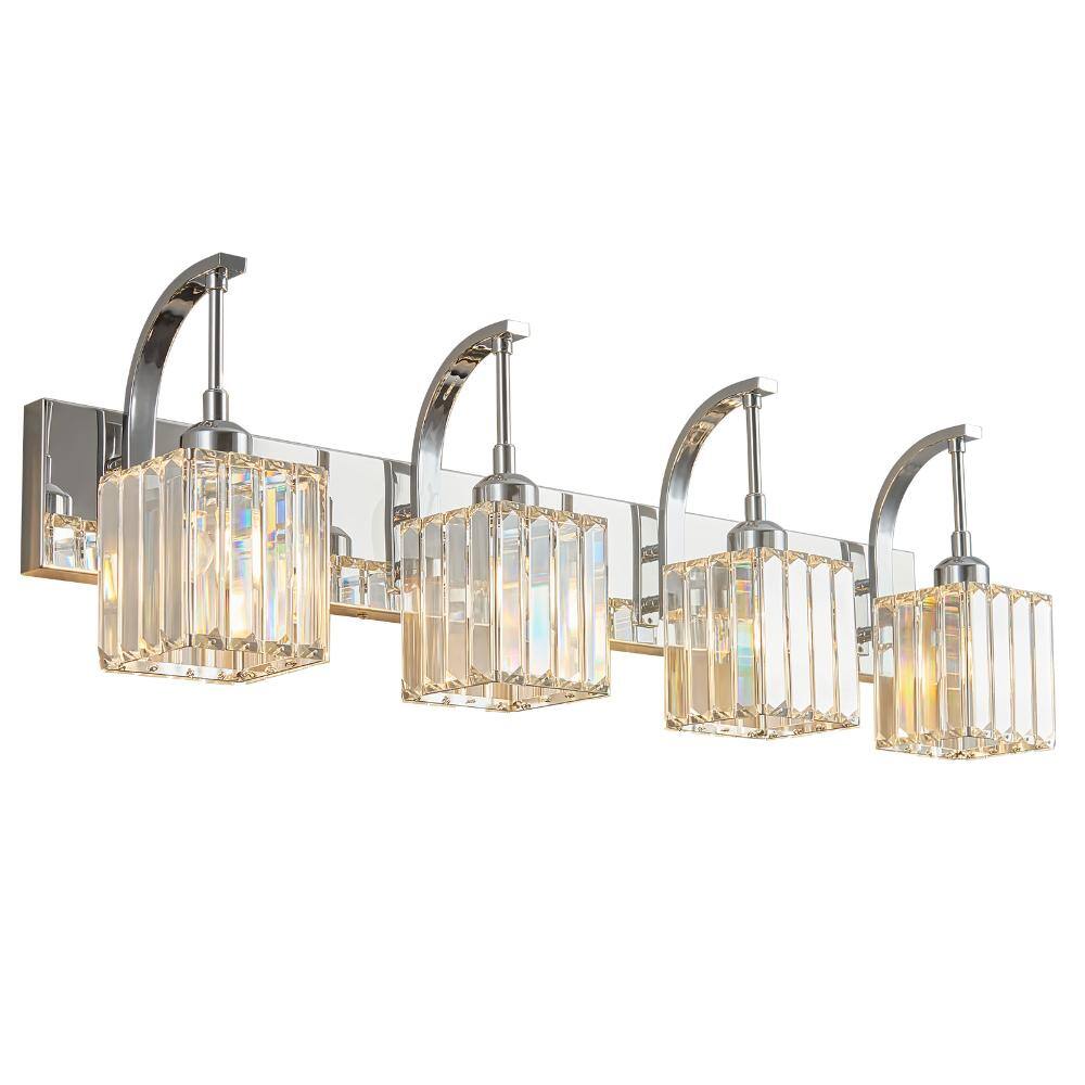 32.67 in.4-Light Chrome Bathroom Vanity Light Clear Square Crystal Wall Lighting Fixture Over Mirror For Bathroom price history on PriceWatchPro