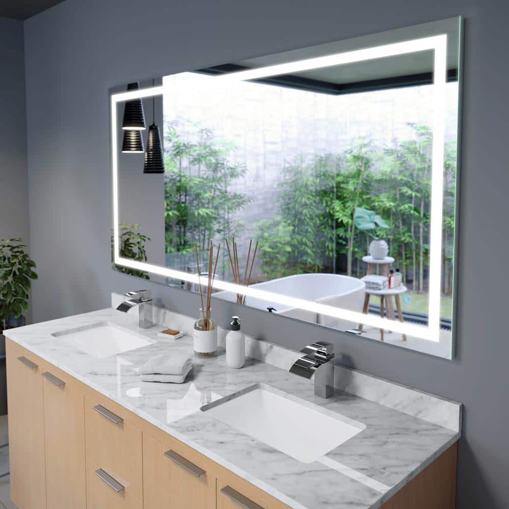 Luci 70 in. W x 36 in. H Frameless Rectangular LED Bathroom Vanity Mirror w