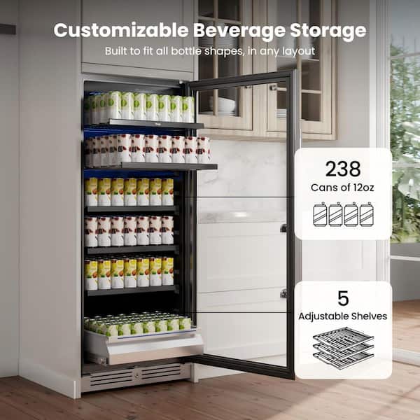 24 in. 238-Can Single Zone Built-In or Freestanding Beverage Refrigerator Cooler Fridge in Stainless Steel, Right-Hinged
