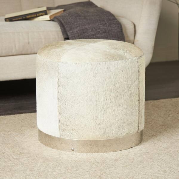 Litton Lane 17 in. Gray Leather Patchwork Stool with Silver Metal Base ...